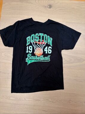 Boston Basketball Graphic Tee - Black with Green & Orange